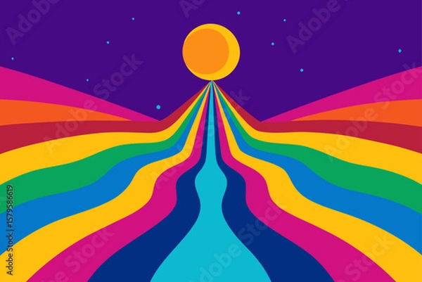 Fototapeta Colorful vector art silhouette illustration of a man with a rainbow sky design