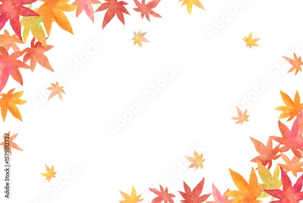 Fototapeta 水彩で描いた紅葉のフレーム