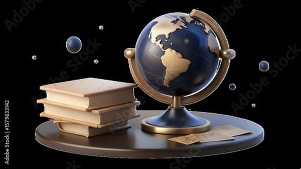 Fototapeta Antique Style Globe with Books on a Dark Background