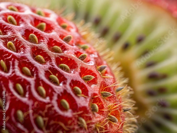 Fototapeta close up of strawberry. fruit, strawberry, food, red, fresh, rambutan, sweet, ripe, berry, green, closeup, tropical, isolated, dessert, nature, healthy, delicious, macro, natural, organic, juicy, fres