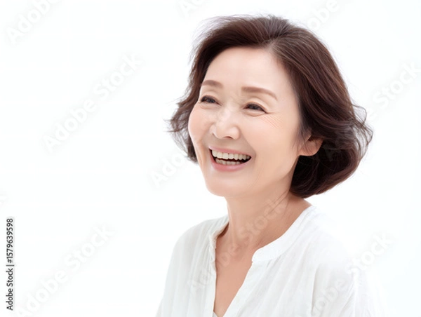 Fototapeta 笑顔が魅力的で明るい表情を見せる日本人シニア女性