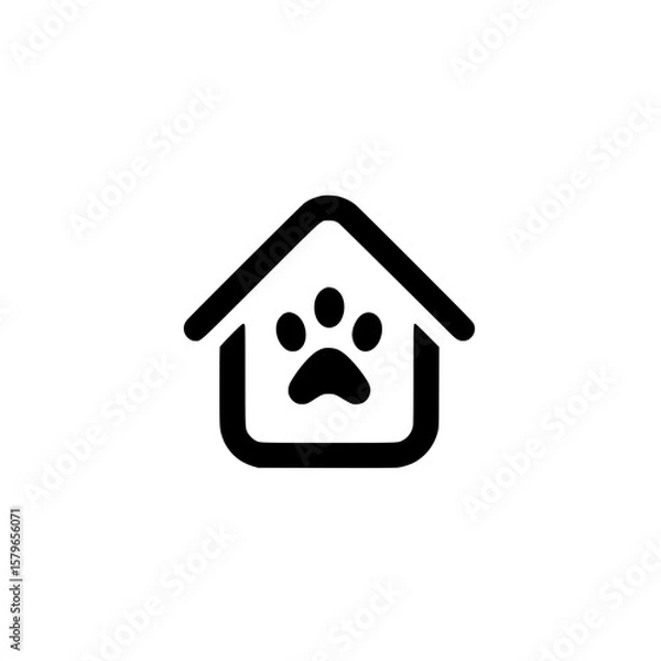 Fototapeta Outline icon of a small house with paw print symbol representing pet shelter, home, or boarding services