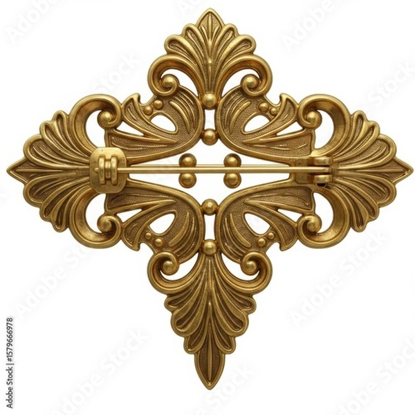Fototapeta Gold Filigree Brooch with Cross Design