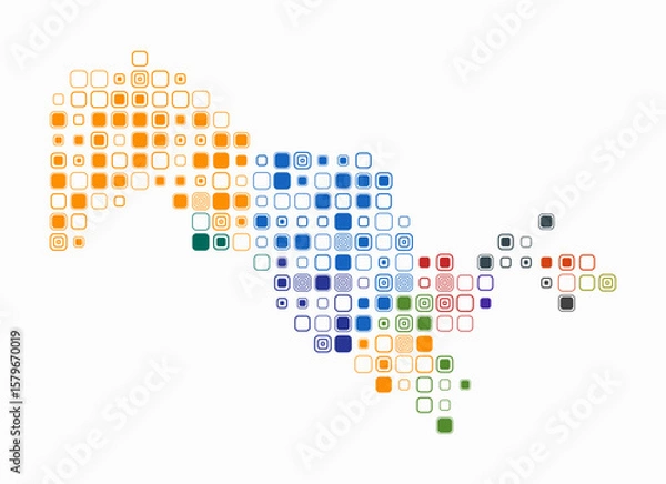 Fototapeta Uzbekistan, shape of the country build of colored cells. Digital style map of the Uzbekistan on white background. Large size rounded square blocks. Plain vector illustration.