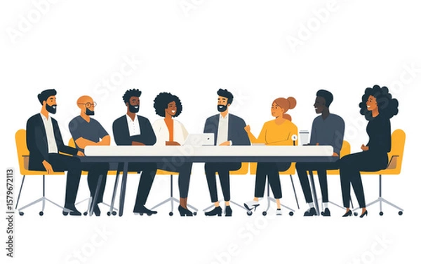 Fototapeta Diverse group of professionals including disabled individuals engaging in teamwork isolated on transparent background PNG
