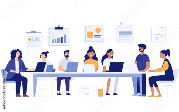 Fototapeta Multicultural team of professionals collaborating effectively in a unified effort isolated on transparent background PNG