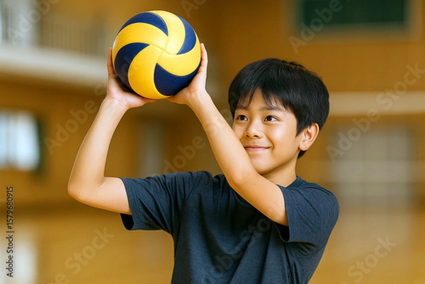 Obraz 部活動でバレーボールを楽しむ中学生の男子　アクティブスポーツ