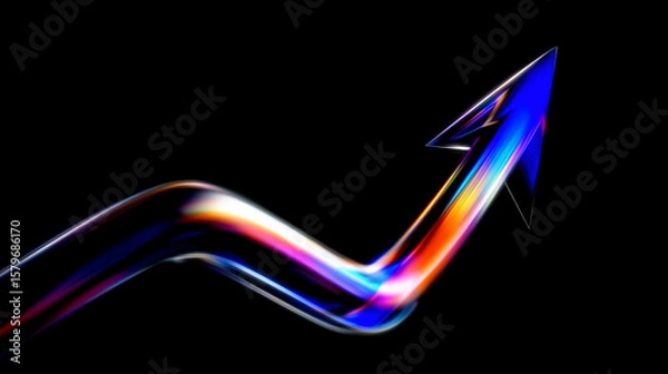 Obraz bar graph arrow pointing up business success concept, 3d iridescent