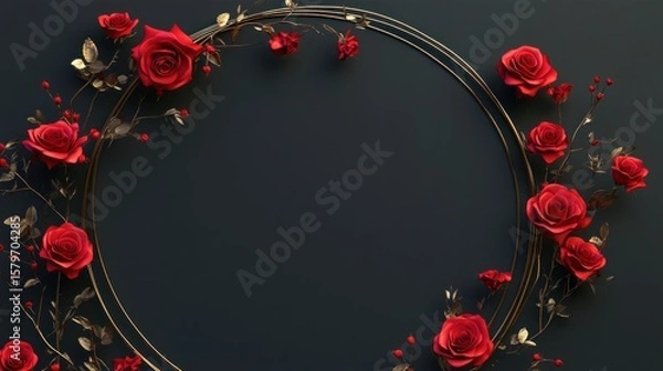 Obraz Circular floral frame on dark background