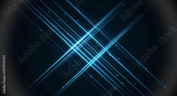Fototapeta Abstract blue lines intersect, creating a dynamic and glowing visual effect against a dark background.