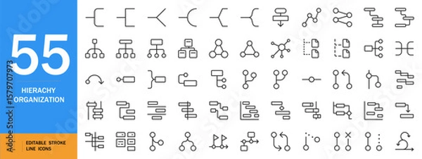 Fototapeta Hierarchy organization icon set. Minimal line art vector icons for AI code flowchart. Includes symbols for structure, management, system, process, and more. Editable sprite sheet.