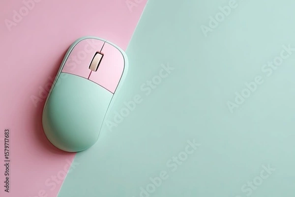 Obraz Pastel wireless mouse on pink and mint background
