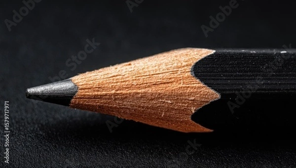 Obraz Closeup pencil point, dark background, writing tool, macro