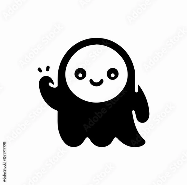 Obraz Black Vector Logo of Cute Smiling Ghost — Friendly Minimal Cartoon Character for Kids or Creative Branding