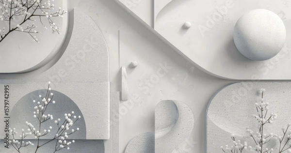 Fototapeta Abstract 3D White Paper Cut Layered Waves Background with Modern Minimal Design for Elegant Texture, Creative Art, and Contemporary Wallpaper