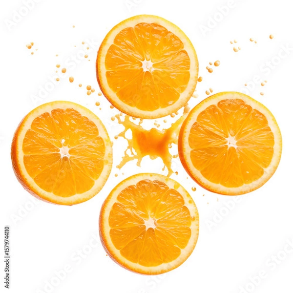 Fototapeta みずみずしいオレンジ、爽やか果汁飛沫