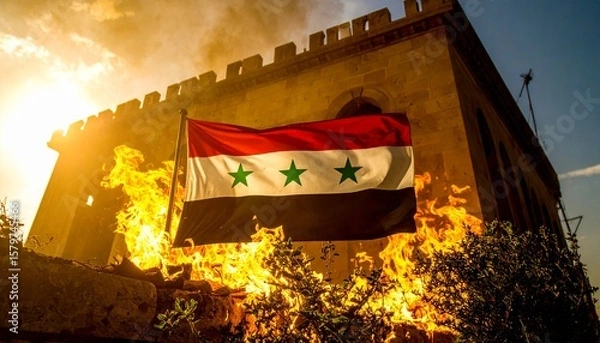 Fototapeta シリアの国旗が燃えている