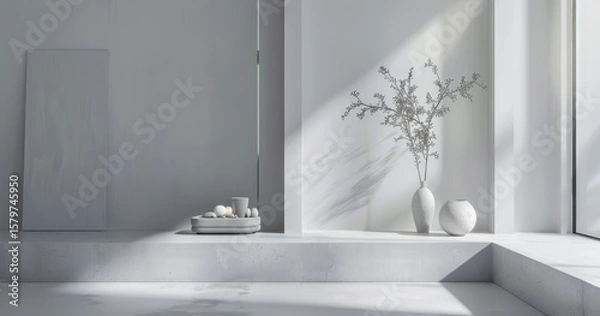 Fototapeta Abstract 3D White Paper Cut Layered Waves Background with Modern Minimal Design for Elegant Texture, Creative Art, and Contemporary Wallpaper