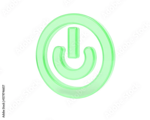 Fototapeta Green 3D power icon. A universal symbol for on/off, start, and energy functions in digital interfaces, websites, and app designs. Isolated graphic element on transparent background, PNG cutout.