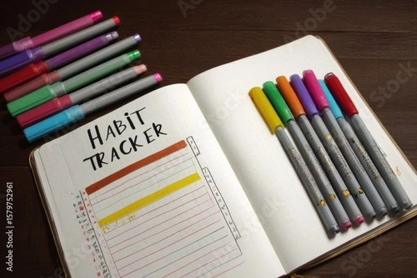 Fototapeta Organizing personal growth and daily activities through effective habit tracking and journaling for self improvement and achieving goals