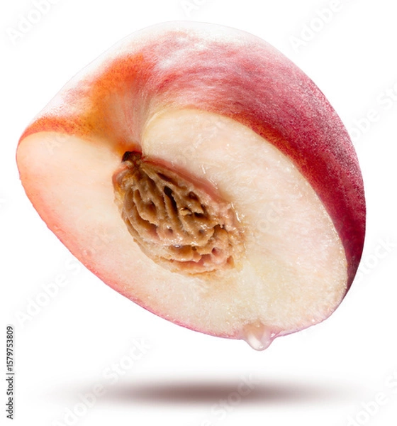 Obraz White Snow  Peach drop from the air isolated on white background, Fresh White Peach on White Background With clipping path.