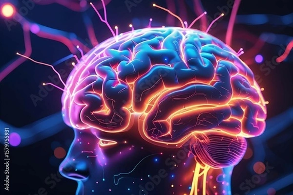 Fototapeta human brain, nervous system, neural activity, brain profile, neuroscience  |   illustration