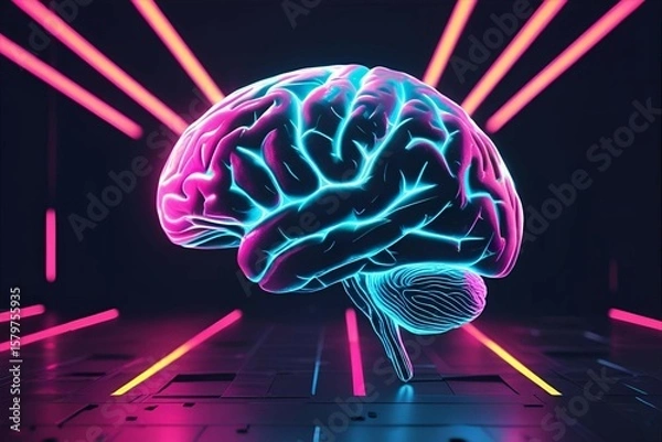 Fototapeta Detailed illustration of the human brain in profile view highlighting neural activity and the nervous system.