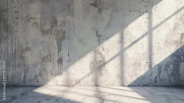 Fototapeta Minimalist Concrete Wall with Soft Window Light and Shadows for Modern Interior Design, Architectural Background, and Aesthetic Photography
