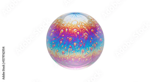 Fototapeta Colorful Swirling Soap Bubble Floating on Transparent Background