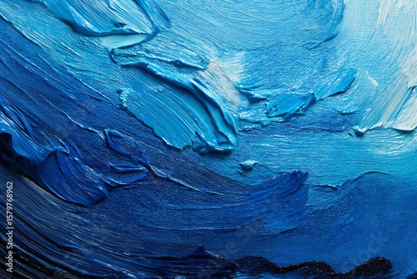 Obraz 青とターコイズの抽象的な水彩背景