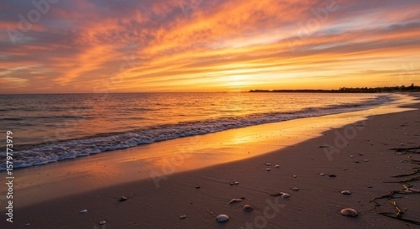 Obraz Sunset over calm beach seascape