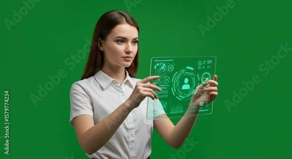 Fototapeta Woman interacting with futuristic interface