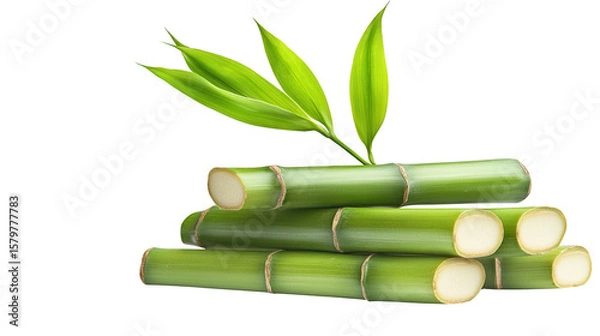 Fototapeta Sugarcane Stalks On Transparent Background With Leaves