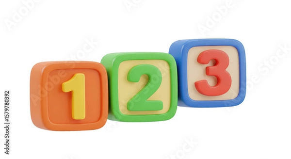 Fototapeta Colorful Toy Blocks Displaying Numbers One Two Three