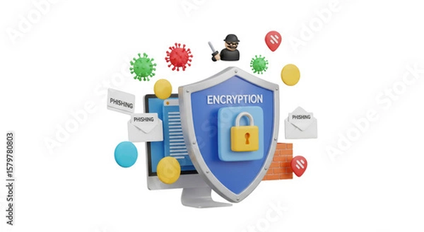 Fototapeta Shield Of Encryption Protecting Computer Data