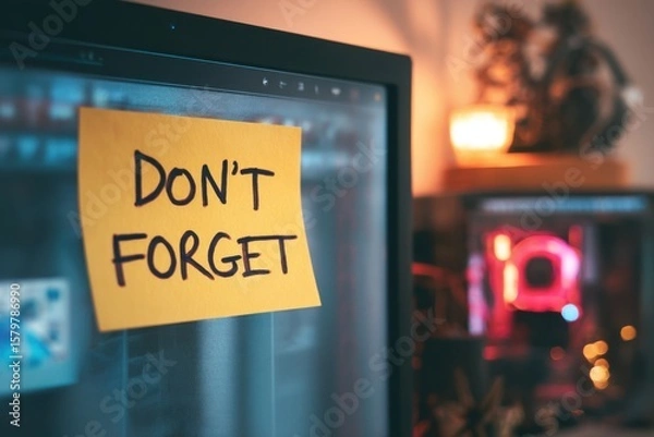 Fototapeta Sticky Note Reminder on a Computer Monitor with the Words Dont Forget Written on it