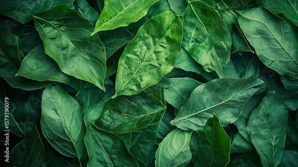 Fototapeta Close-up view of lush green leaves.
