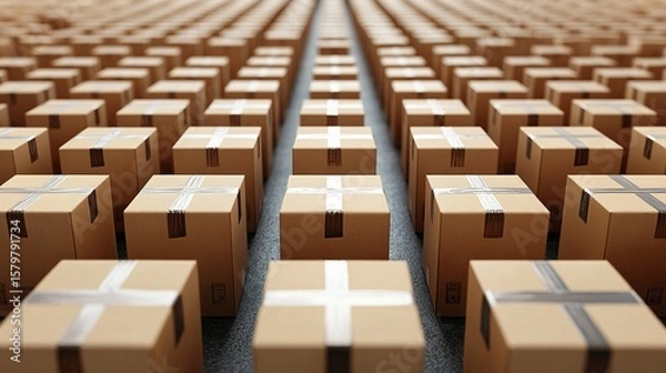 Fototapeta Rows of cardboard boxes arranged in a grid pattern.