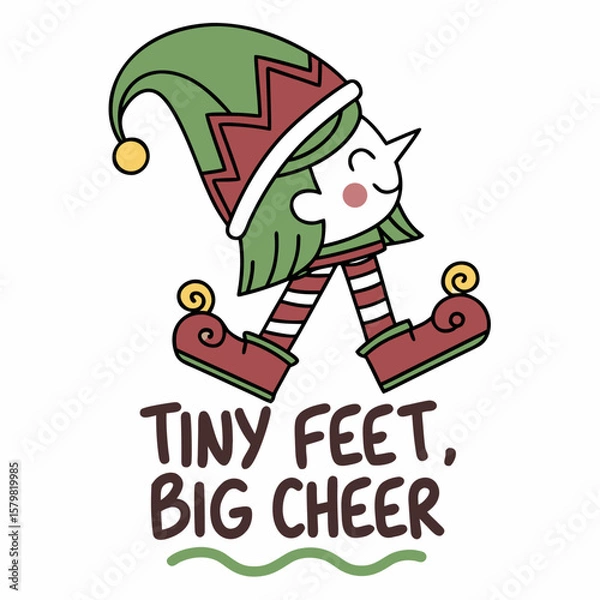 Obraz Cute Christmas Elf Walking with Tiny Feet and Big Cheer Illustration