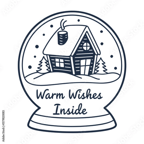 Obraz Winter Cabin in a Snow Globe with Warm Wishes Inside