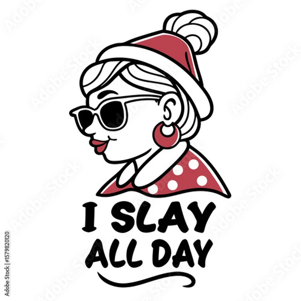 Obraz Confident Woman with Sunglasses and Red Accents Slaying All Day Illustration