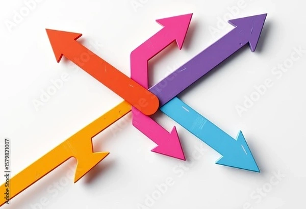 Fototapeta Abstract arrows merging into one, symbolizing unity and teamwork,  join,  combine