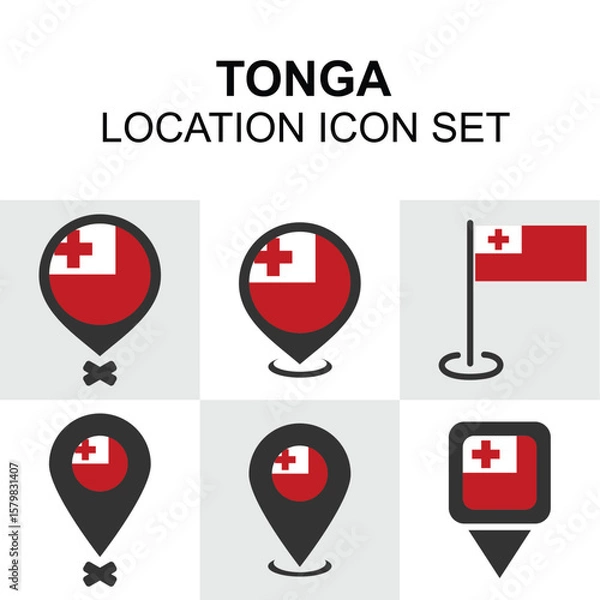 Fototapeta Striking icons with the red and white Tonga flag, useful for mapping, cultural presentations, or travel brochures.