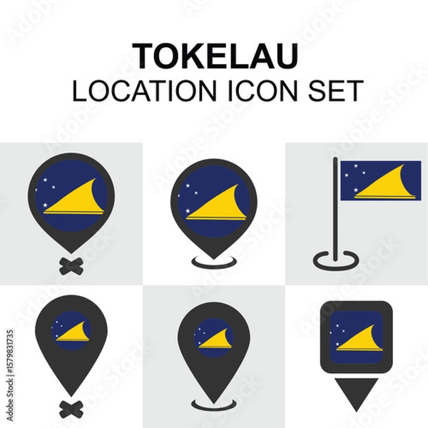 Fototapeta Minimalist pins with the Tokelau flag, perfect for representing this remote Pacific territory in digital or print maps.