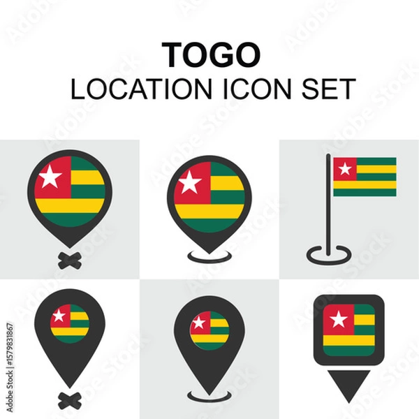 Fototapeta A set of location icons featuring Togo’s vibrant flag, useful for maps, educational content, and regional African visuals.