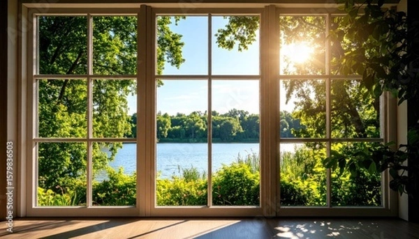 Fototapeta Sunny view through large windows