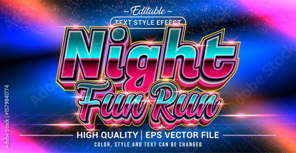Obraz Editable text effect vector inspired by night fun run events. Vibrant, sporty, and modern style perfect for energetic nighttime race themes.
