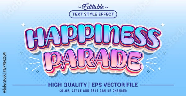 Obraz Editable text effect vector inspired by a happiness parade. Bright, playful, and cheerful style perfect for celebrations and joyful themes.