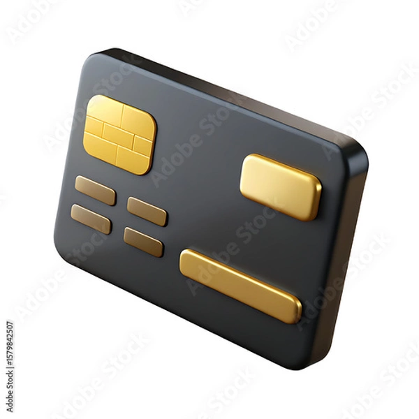 Fototapeta Black and Gold Credit Card Icon on Transparent Background