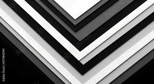 Fototapeta Abstract geometric pattern of layered, converging shapes in shades of gray and white.